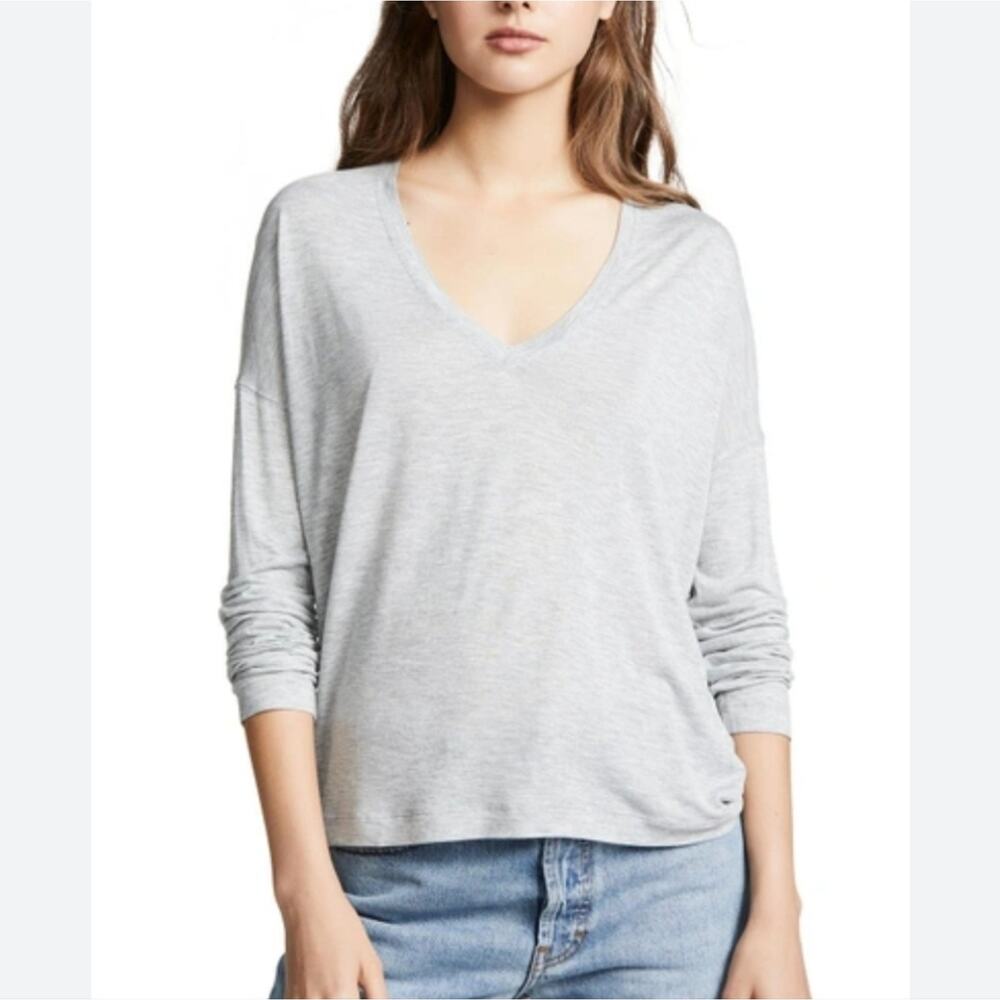 NEW Vince Gray Marled Drapey Jersey Drop Shoulder V-Neck Top XXXL